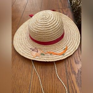 Girl’s Straw Hat with Red Band and Floral Embroidery
